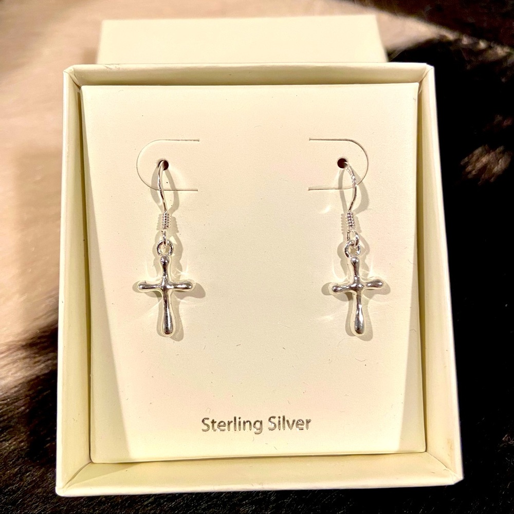 NWT - Sterling Cross Dangle Earrings